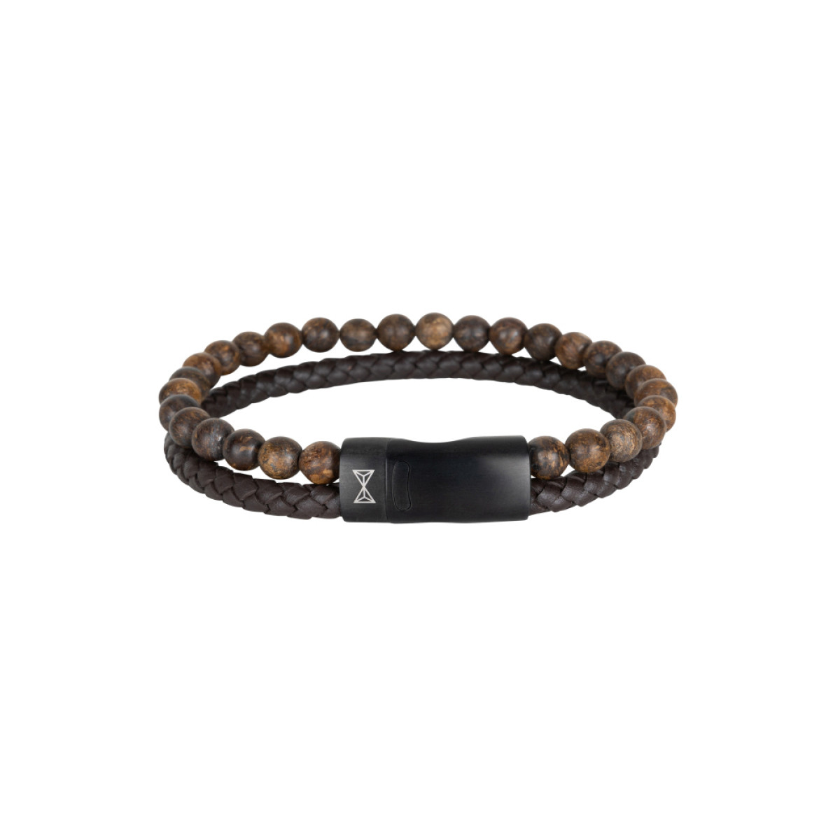 Aze Jewels Adventure AZ-BL021-A herenarmband met bronzoniet en zwarte stalen druksluiting