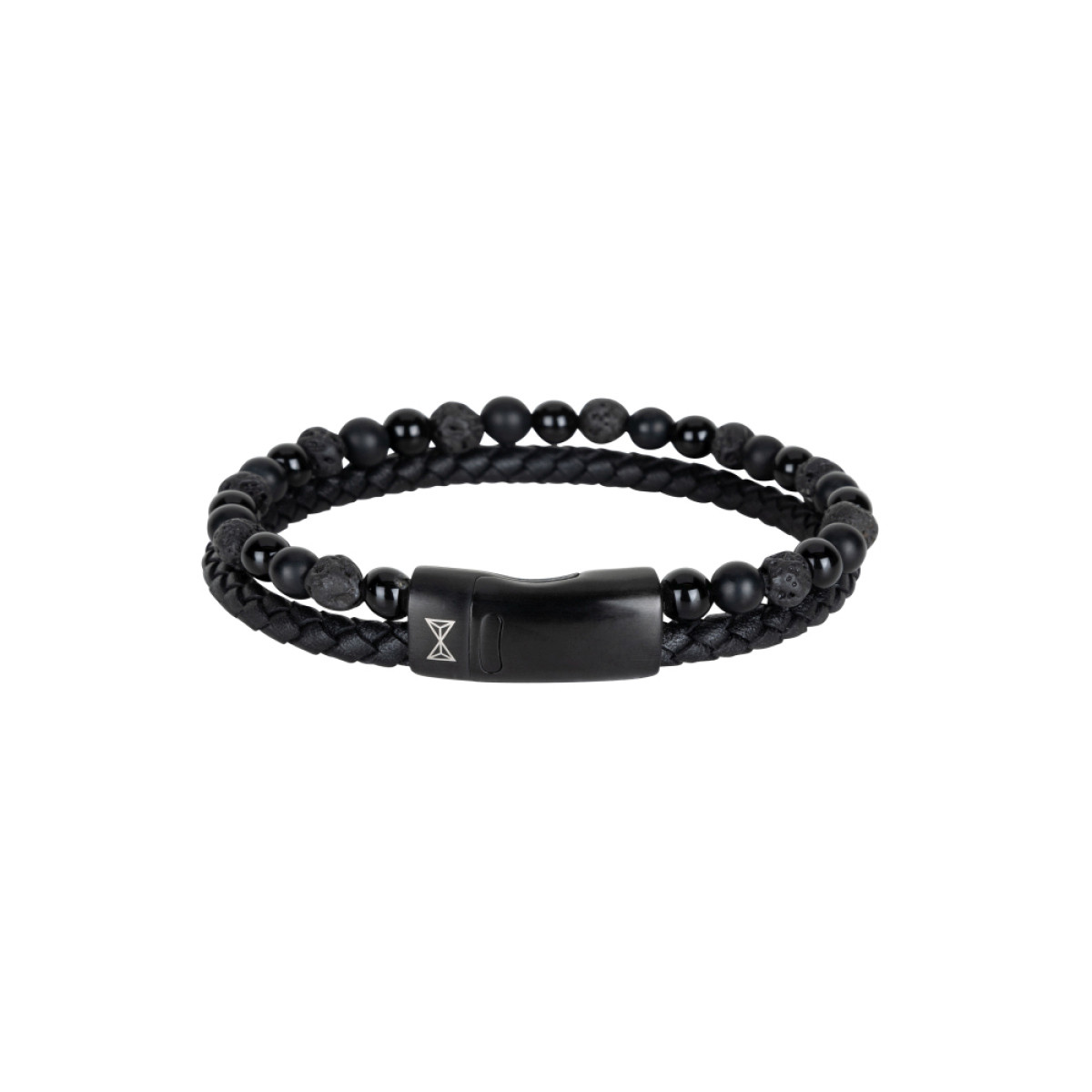 Aze Jewels Adventure AZ-BL022-A leren armband met zwarte kralen en stalen elementen 12 mm breed