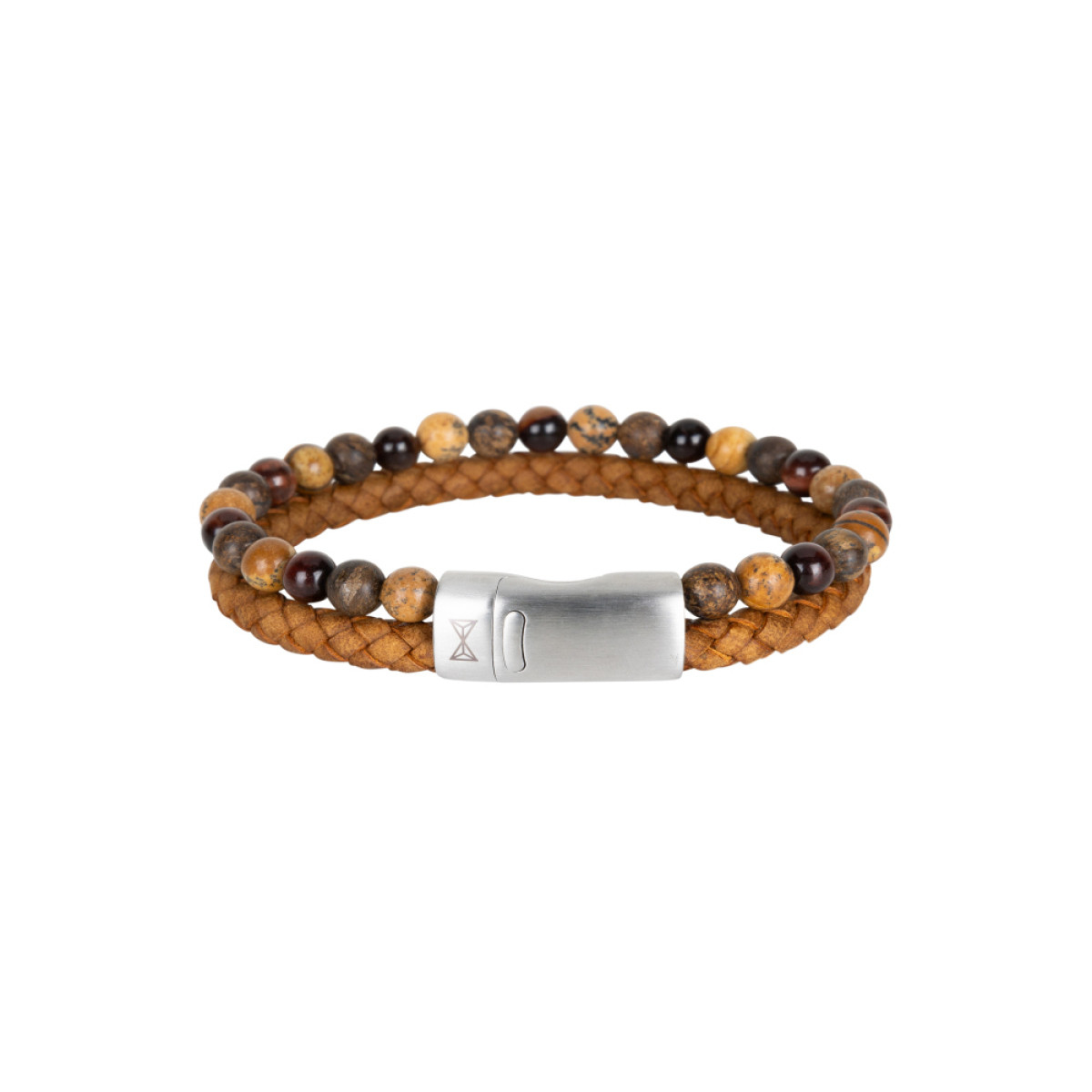Aze Jewels Adventure AZ-BL023-A bruine kralenarmband met leer en zilverkleurige sluiting