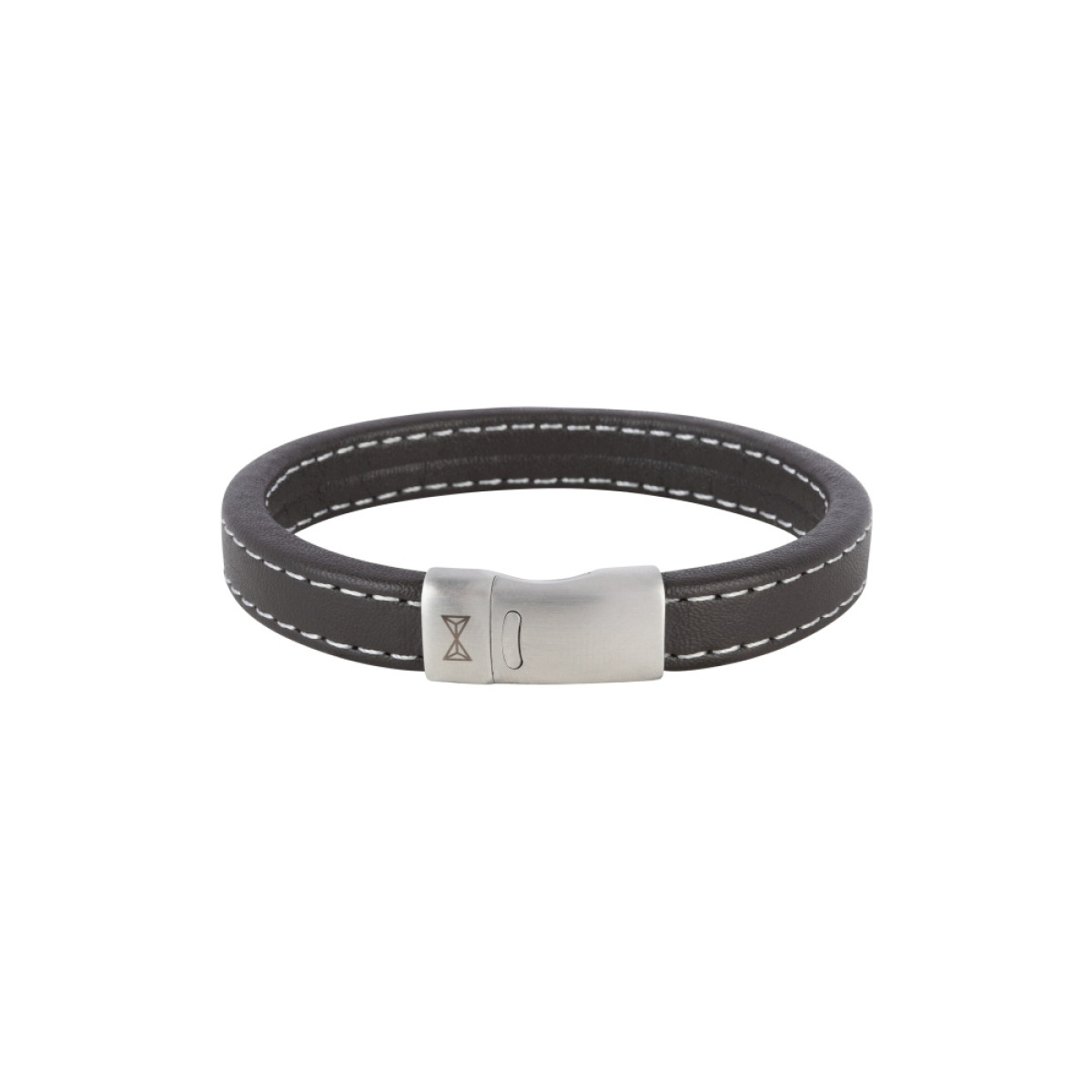 Aze Jewels Adventure AZ-BL025-B bruine leren armband witte stiksels 11 mm breed