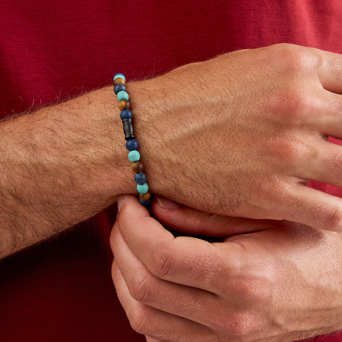 Aze Jewels Aze Jewels Rocks AZ-BS609-A herenarmband met blauwe en bruine stenen 6 mm breed