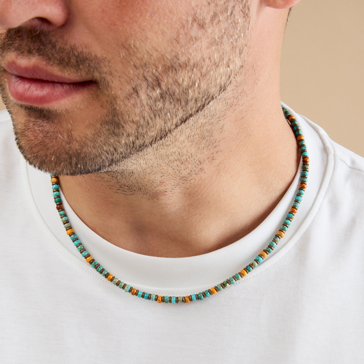 Aze Jewels Aze Jewels Rocks AZ-NL410-A kralenketting agaat hematiet turkoois 6 mm breed - Lengte 45-50 cm