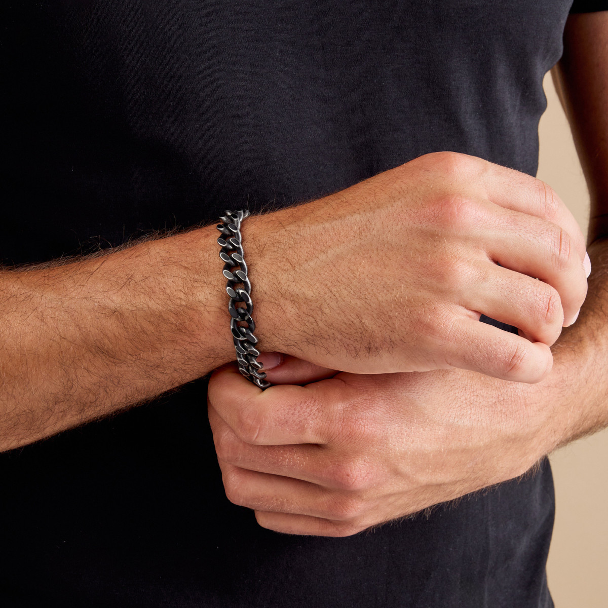 Aze Jewels Ferro AZ-BM001-C zwarte schakelarmband met gourmet schakels 11 mm breed
