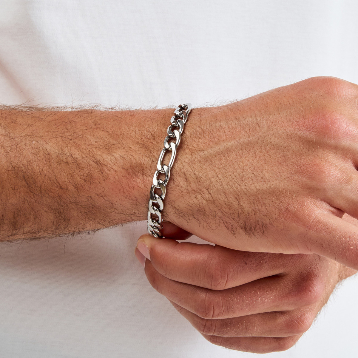 Aze Jewels Ferro AZ-BM011-A zilverkleurige schakelarmband met figaro schakels 8 mm breed