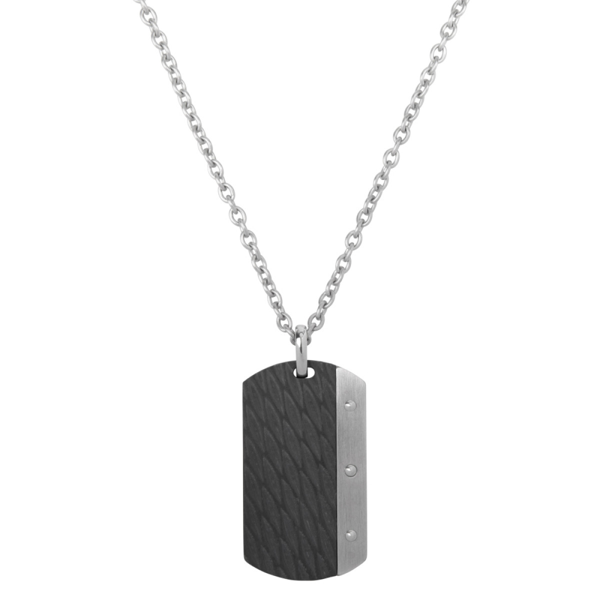 Aze Jewels Ferro AZ-NL001-A zwarte en zilverkleurige ketting met rechthoekige hanger - Lengte 70-80 cm