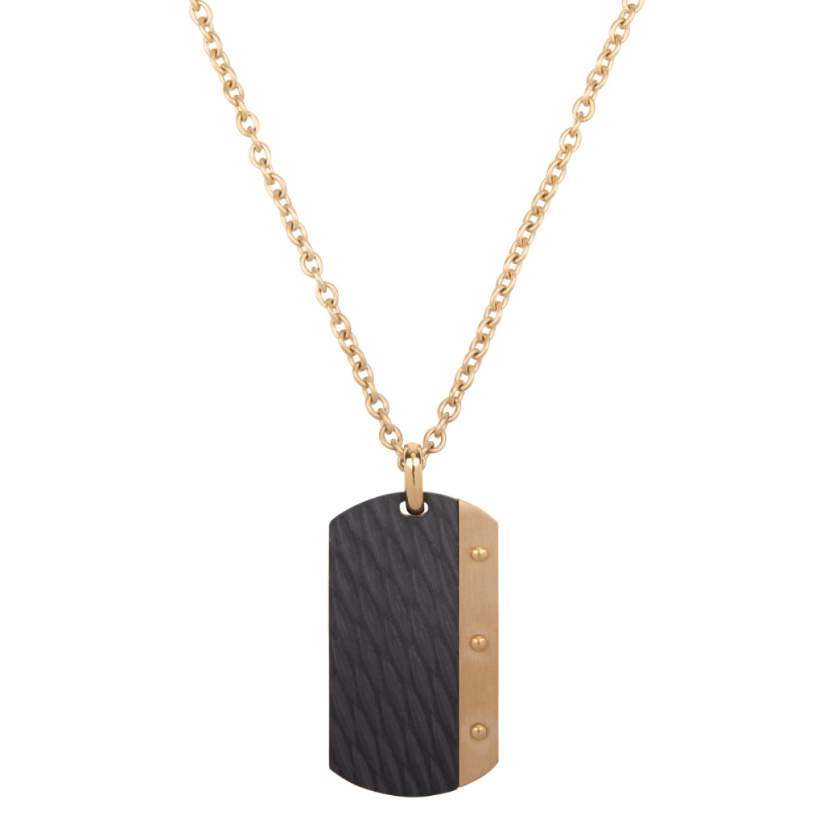 Aze Jewels Ferro AZ-NL001-B zwart-goudkleurige ketting met rechthoekige dogtag hanger - Lengte 70-80 cm