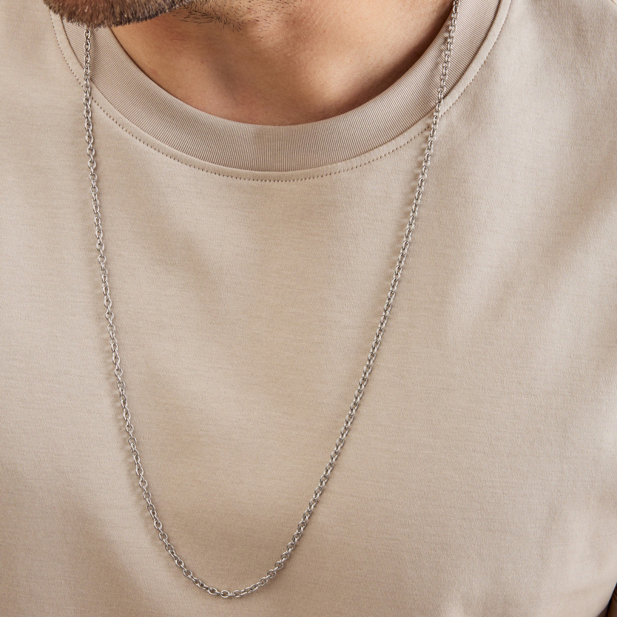 Aze Jewels Ferro AZ-NL001-X zilverkleurige stalen schakelketting 3 mm breed - Lengte 70-80 cm