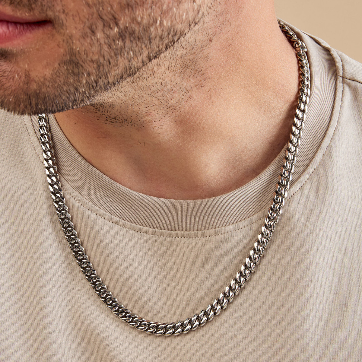 Aze Jewels Ferro AZ-NL006-A zilverkleurige gourmet schakelketting 8 mm breed - Lengte 50-60 cm