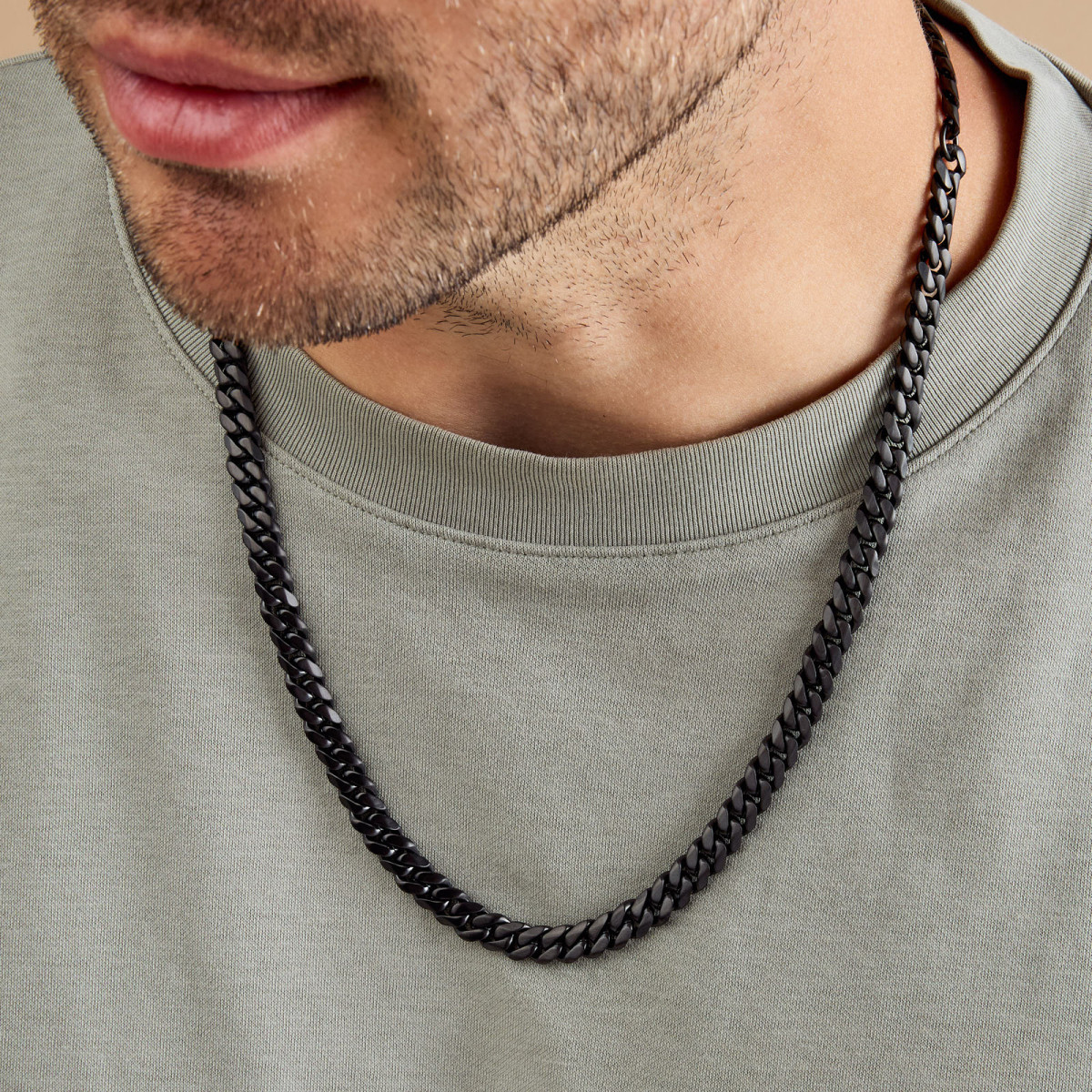 Aze Jewels Ferro AZ-NL006-B zwarte gourmet schakelketting 8 mm breed - Lengte 50-60 cm