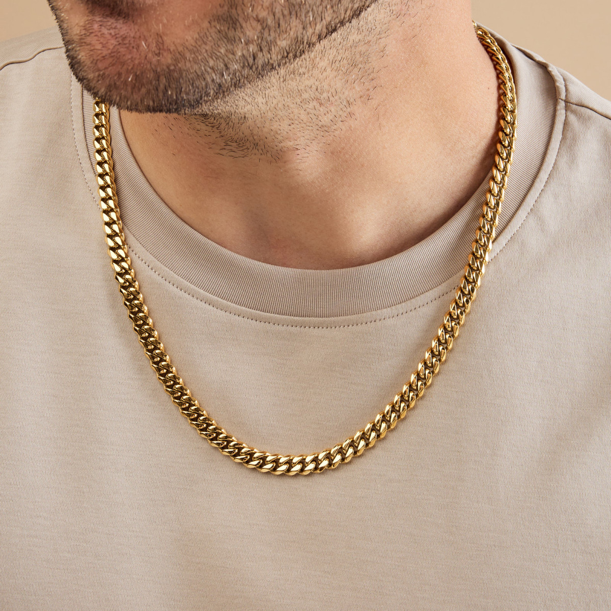 Aze Jewels Ferro AZ-NL006-C goudkleurige gourmet schakelketting 8 mm breed - Lengte 50-60 cm