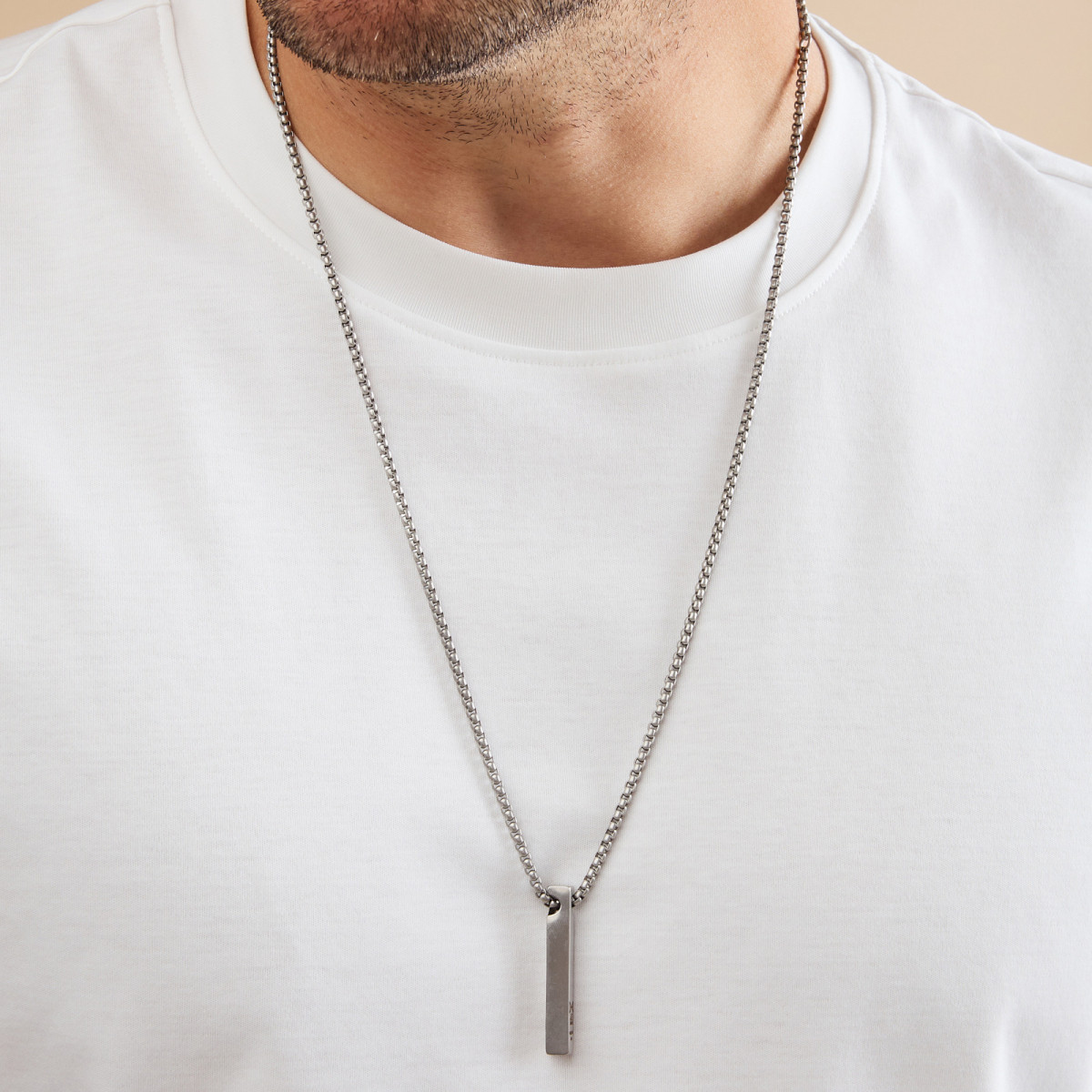 Aze Jewels Ferro AZ-NL007-A zilverkleurige ketting met staafje hanger - Lengte 60-70 cm