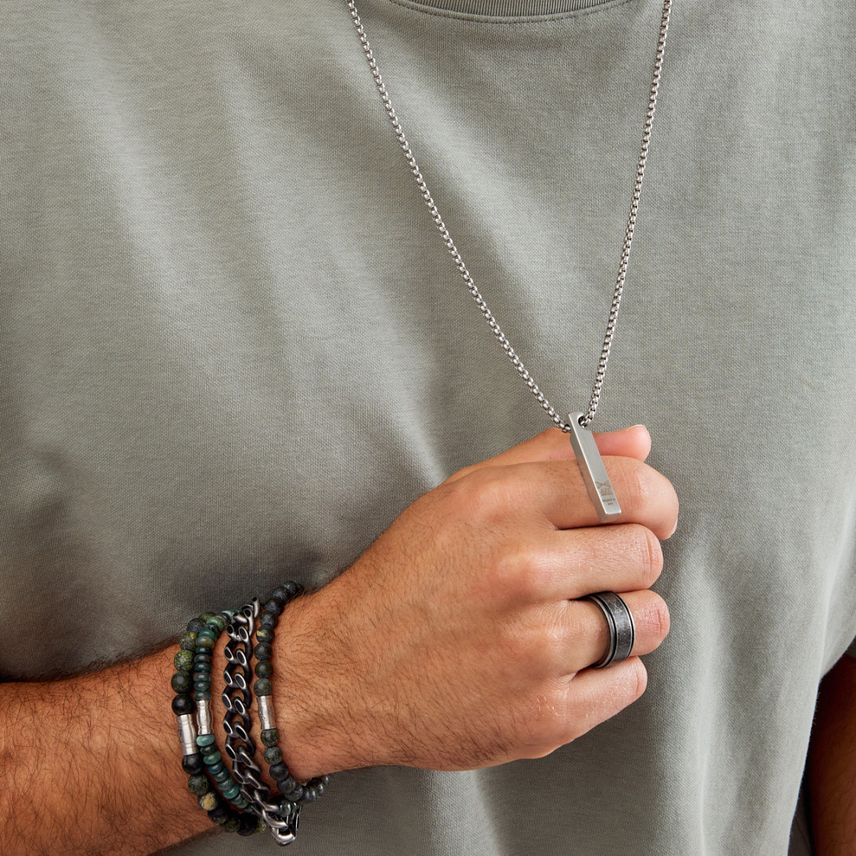 Aze Jewels Ferro AZ-NL007-A zilverkleurige ketting met staafje hanger - Lengte 60-70 cm