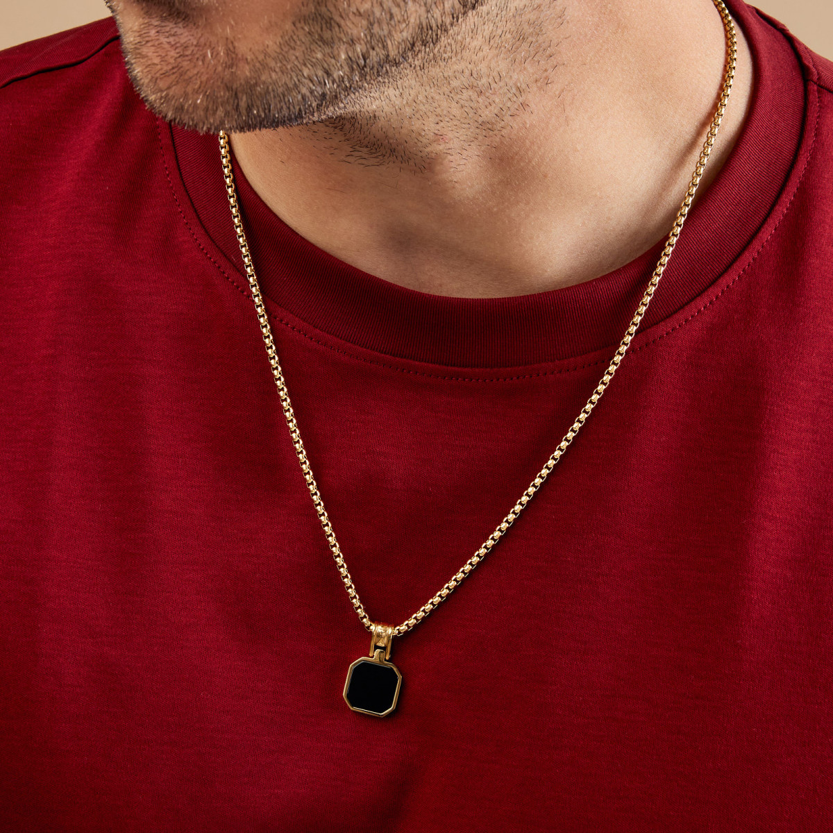 Aze Jewels Ferro AZ-NL010-C goudkleurig stalen zwarte ketting met achthoek - Lengte 50-60 cm