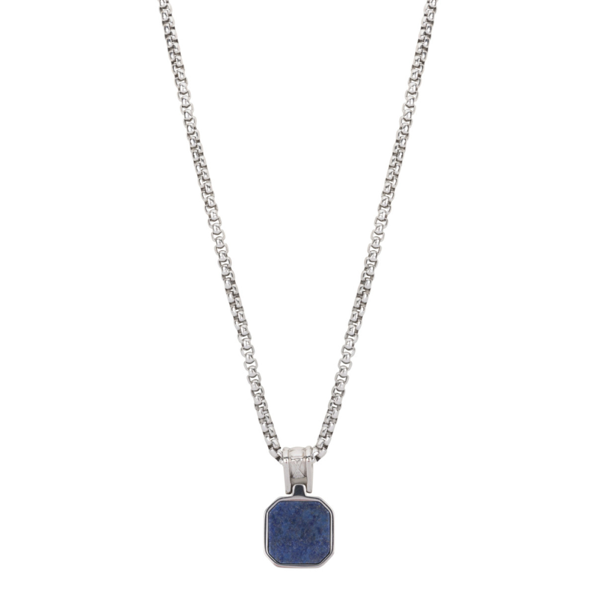 Aze Jewels Ferro AZ-NL012-A zilverkleurige ketting met achthoekige blauwe hanger - Lengte 50-60 cm