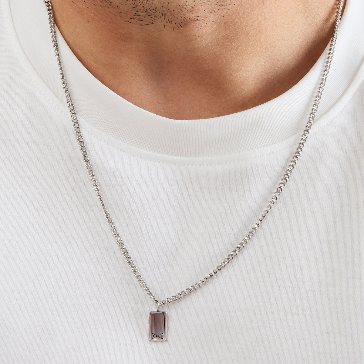 Aze Jewels Ferro AZ-NL013-A-060 zilverkleurige stalen ketting met rechthoekige hanger - Lengte 50-60 cm