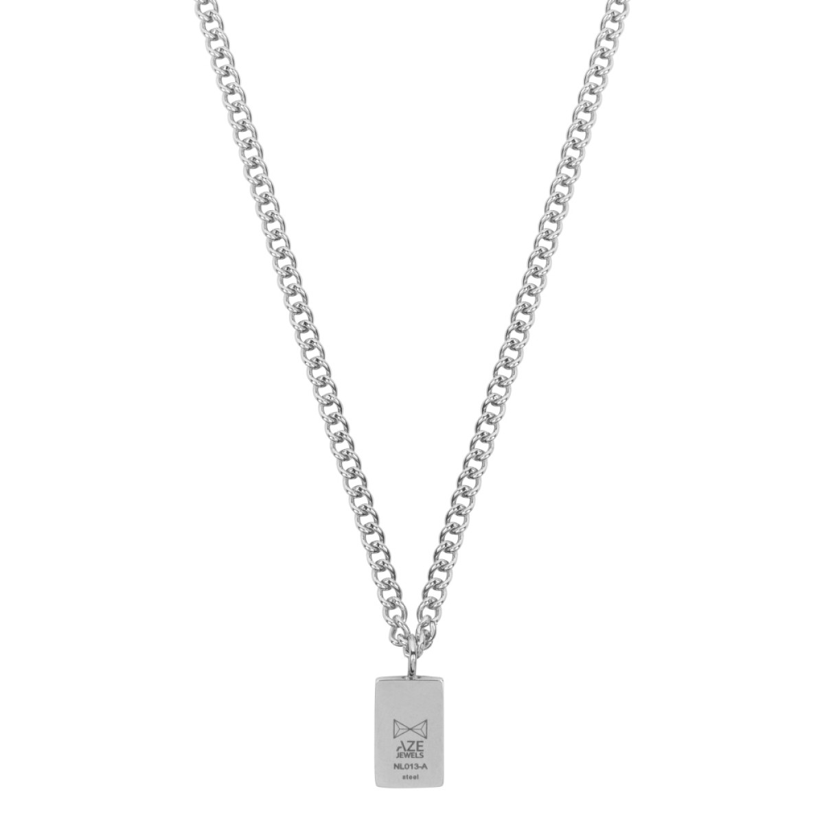 Aze Jewels Ferro AZ-NL013-A-060 zilverkleurige stalen ketting met rechthoekige hanger - Lengte 50-60 cm