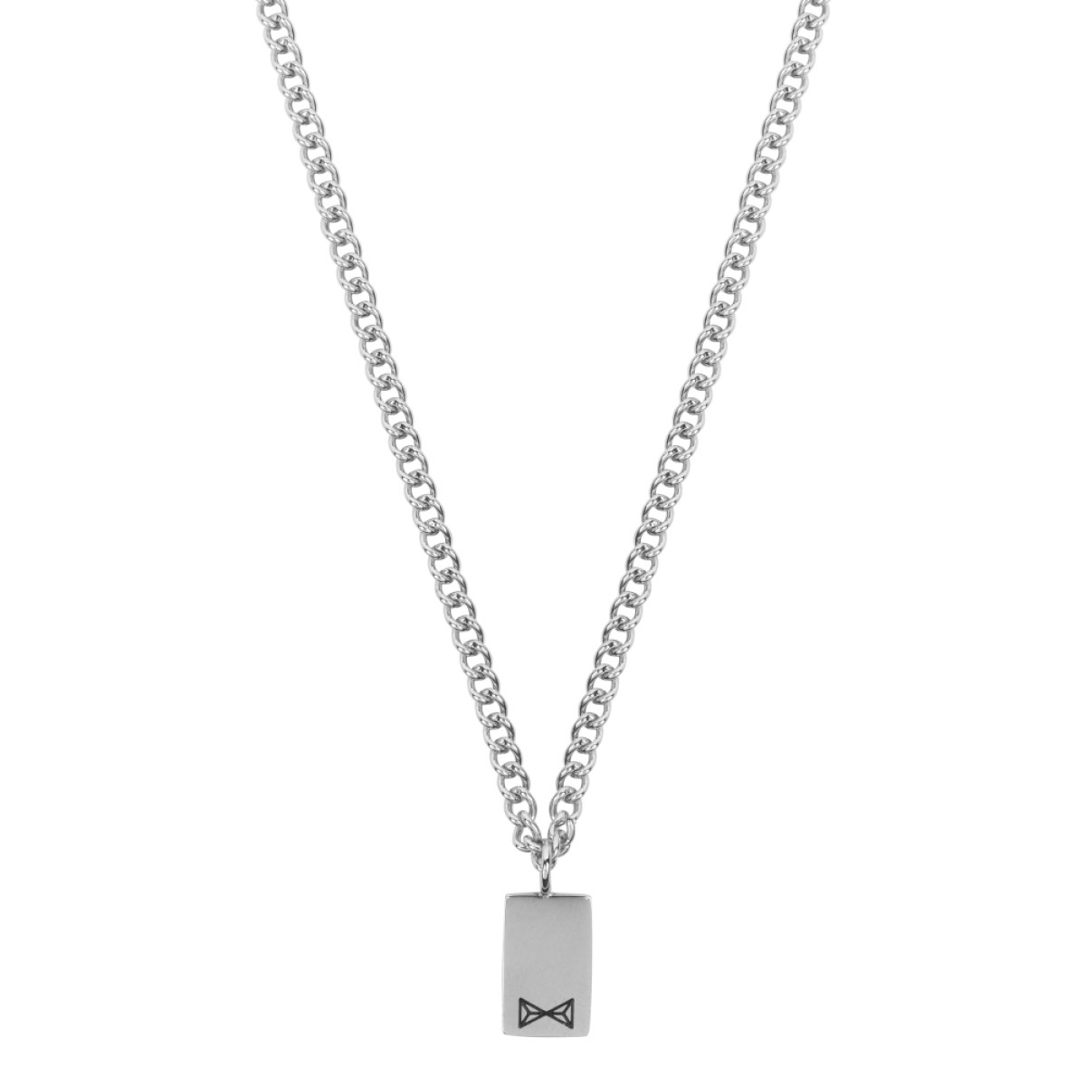 Aze Jewels Ferro AZ-NL013-A-060 zilverkleurige stalen ketting met rechthoekige hanger - Lengte 50-60 cm