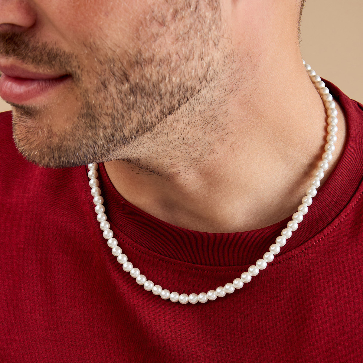 Aze Jewels Ferro AZ-NL015-A witte parelketting 6 mm breed - Lengte 50-55 cm