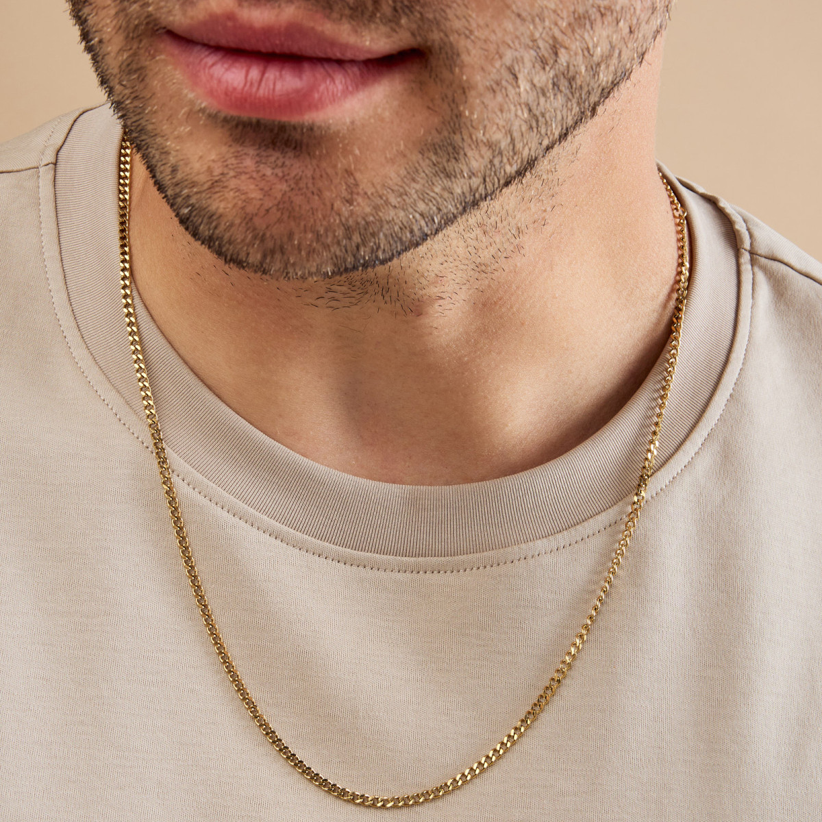 Aze Jewels Ferro AZ-NL016-C goudkleurige gourmet schakelketting 3 mm breed - Lengte 60 cm