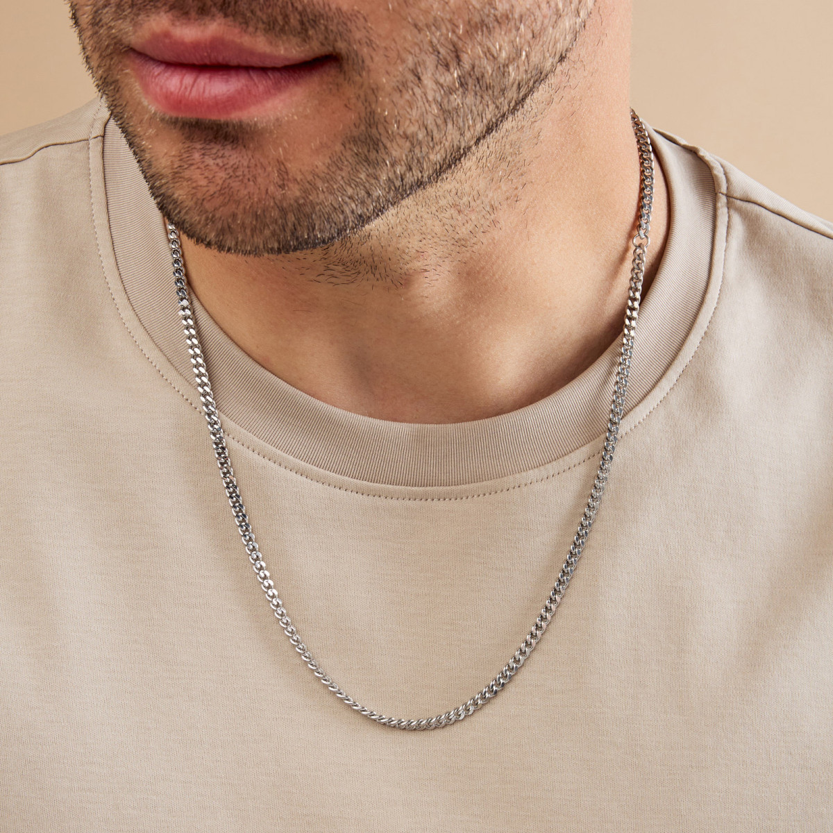 Aze Jewels Ferro AZ-NL017-A-060 zilverkleurige schakelketting 4 mm breed - Lengte 50-60 cm