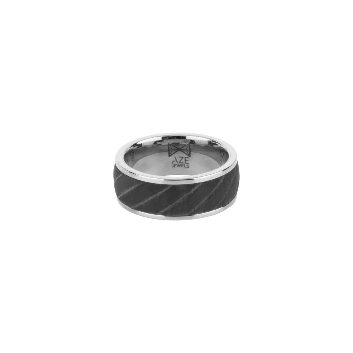 Aze Jewels Ferro AZ-RG005-A zwart stalen herenring met gestreept patroon 8 mm breed
