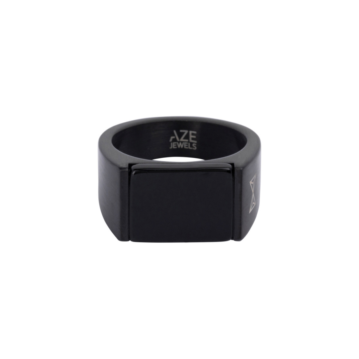 Aze Jewels Ferro AZ-RG006-B stalen zegelring zwart met rechthoekige onyx 12 mm breed