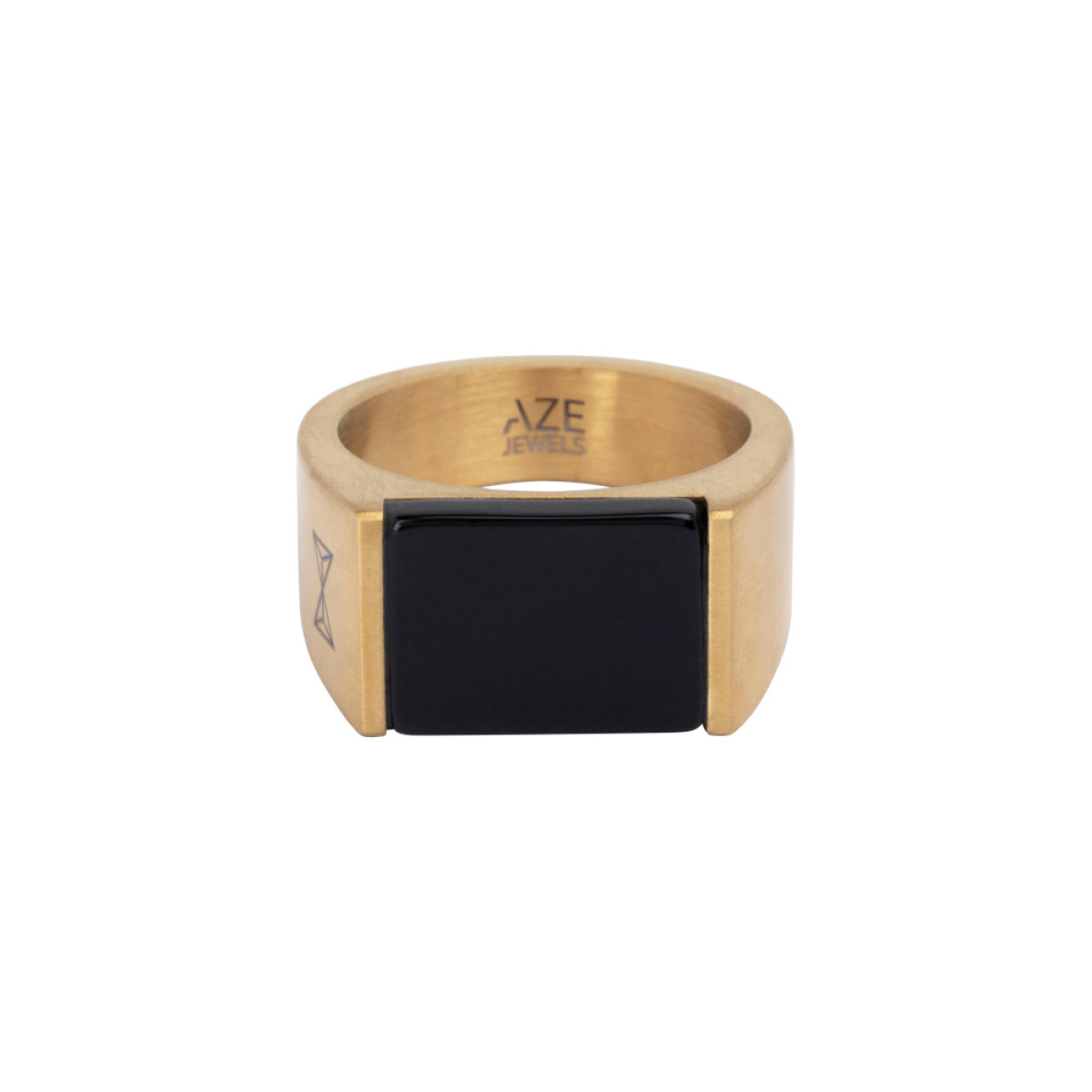 Aze Jewels Ferro AZ-RG006-C stalen zegelring goudkleurig met zwarte onyx 12 mm breed