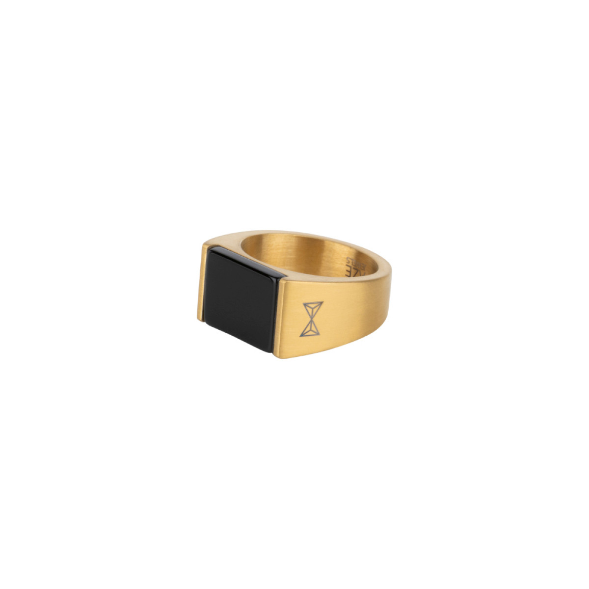 Aze Jewels Ferro AZ-RG006-C stalen zegelring goudkleurig met zwarte onyx 12 mm breed