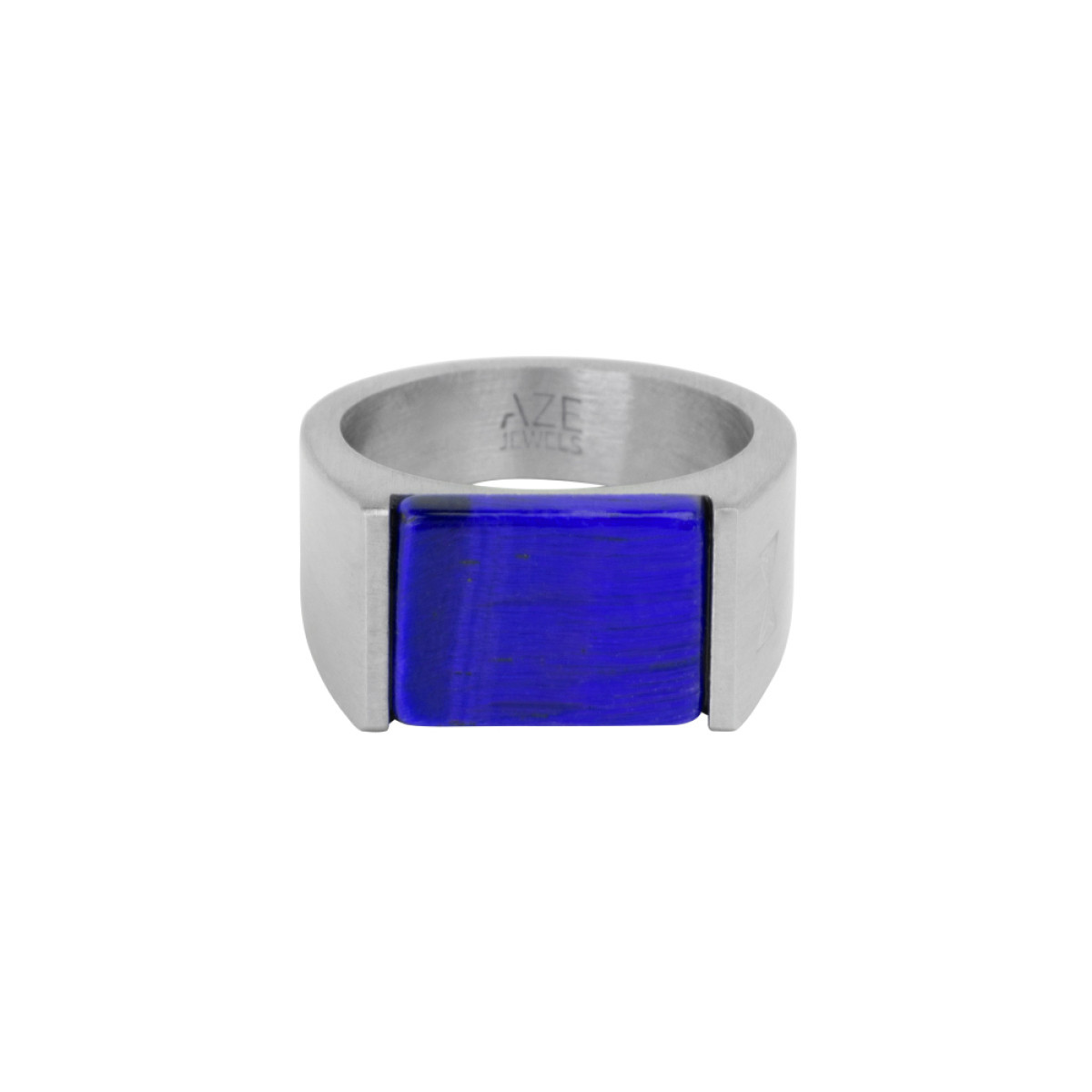 Aze Jewels Ferro AZ-RG008-A stalen zegelring met blauwe lapis lazuli 12 mm breed