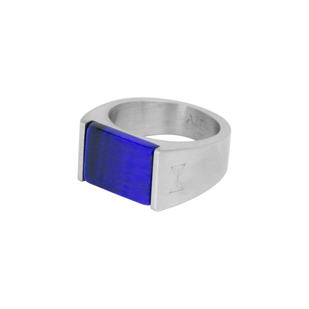 Aze Jewels Ferro AZ-RG008-A stalen zegelring met blauwe lapis lazuli 12 mm breed