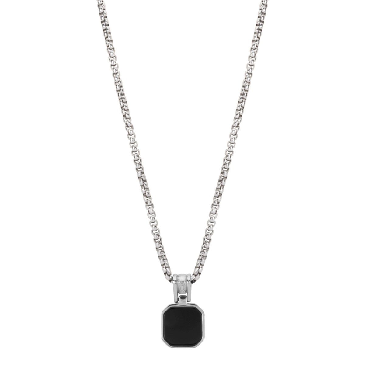 Aze Jewels Ferro zilverkleurige ketting met zwarte zeshoek hanger - Lengte 50-60 cm