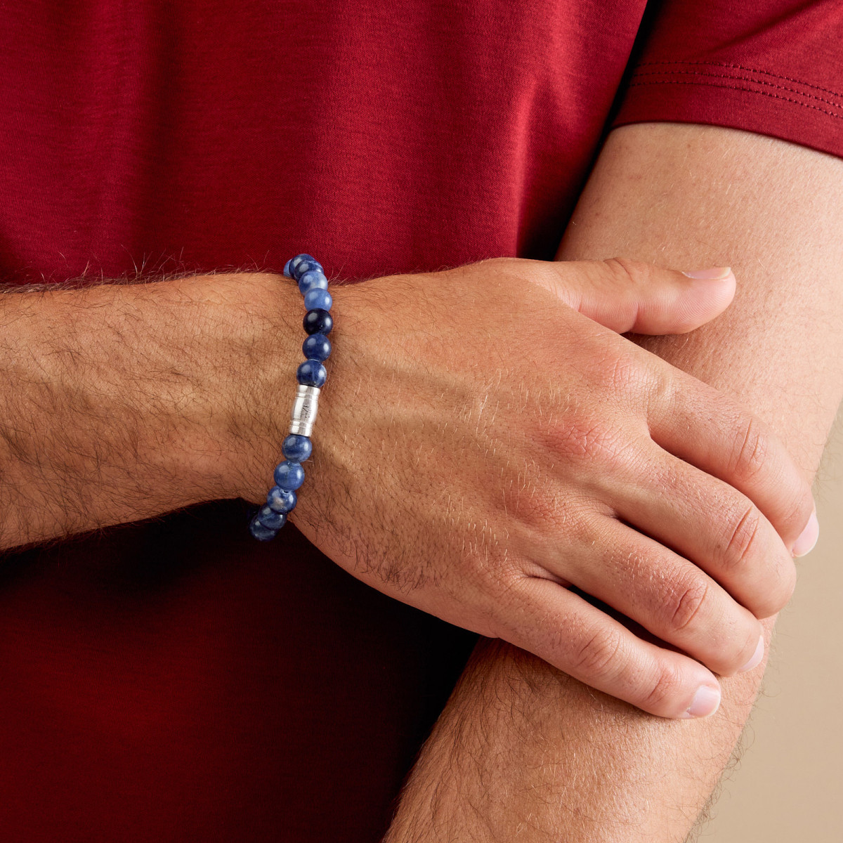 Aze Jewels Rocks AZ-BS004-A zilveren kralenarmband met blauwe sodaliet 8 mm breed