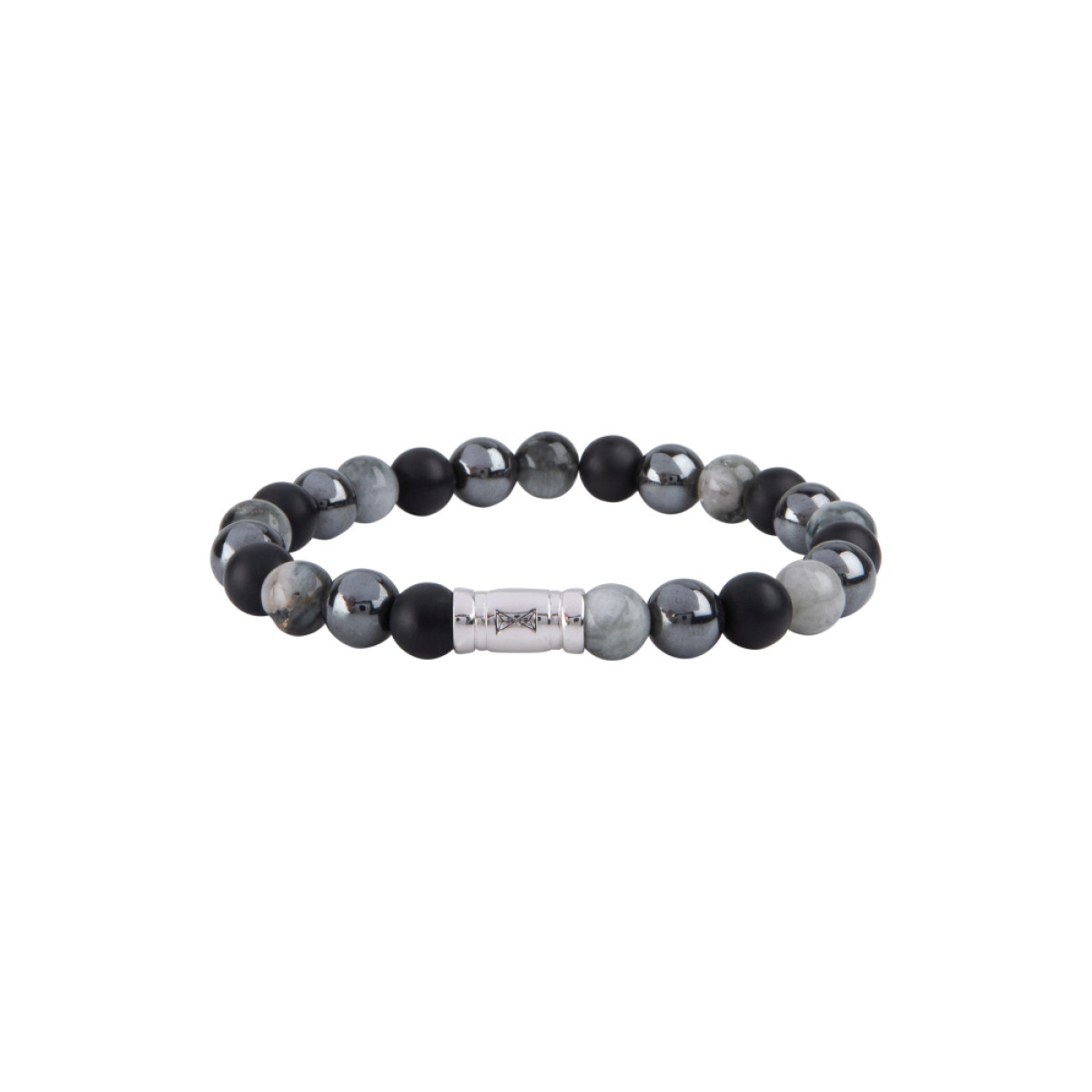 Aze Jewels Rocks AZ-BS019-A  zilveren kralenarmband met zwart grijze stenen 8 mm breed