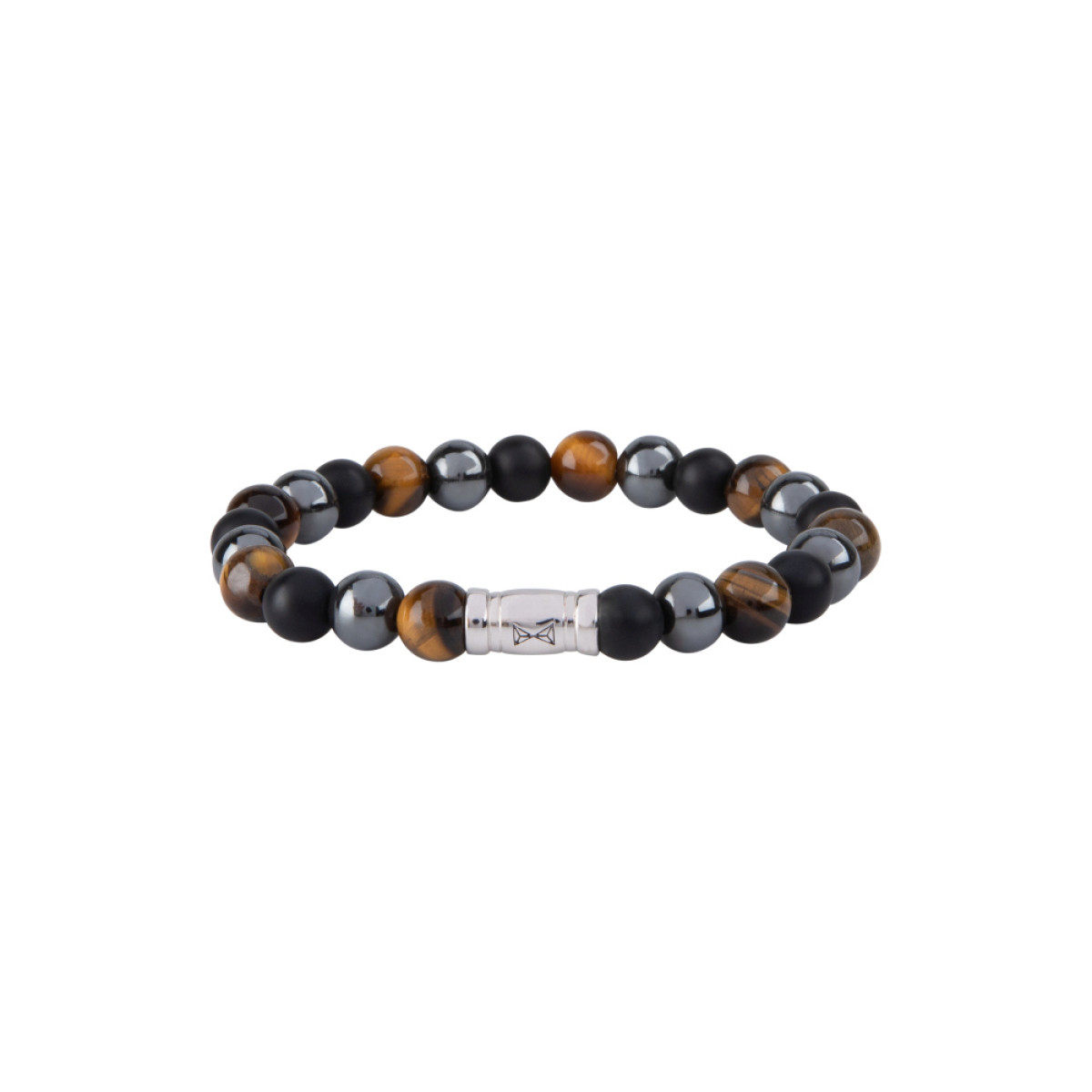 Aze Jewels Rocks AZ-BS020-A zilveren kralenarmband met bruin grijs en zwart 8 mm breed