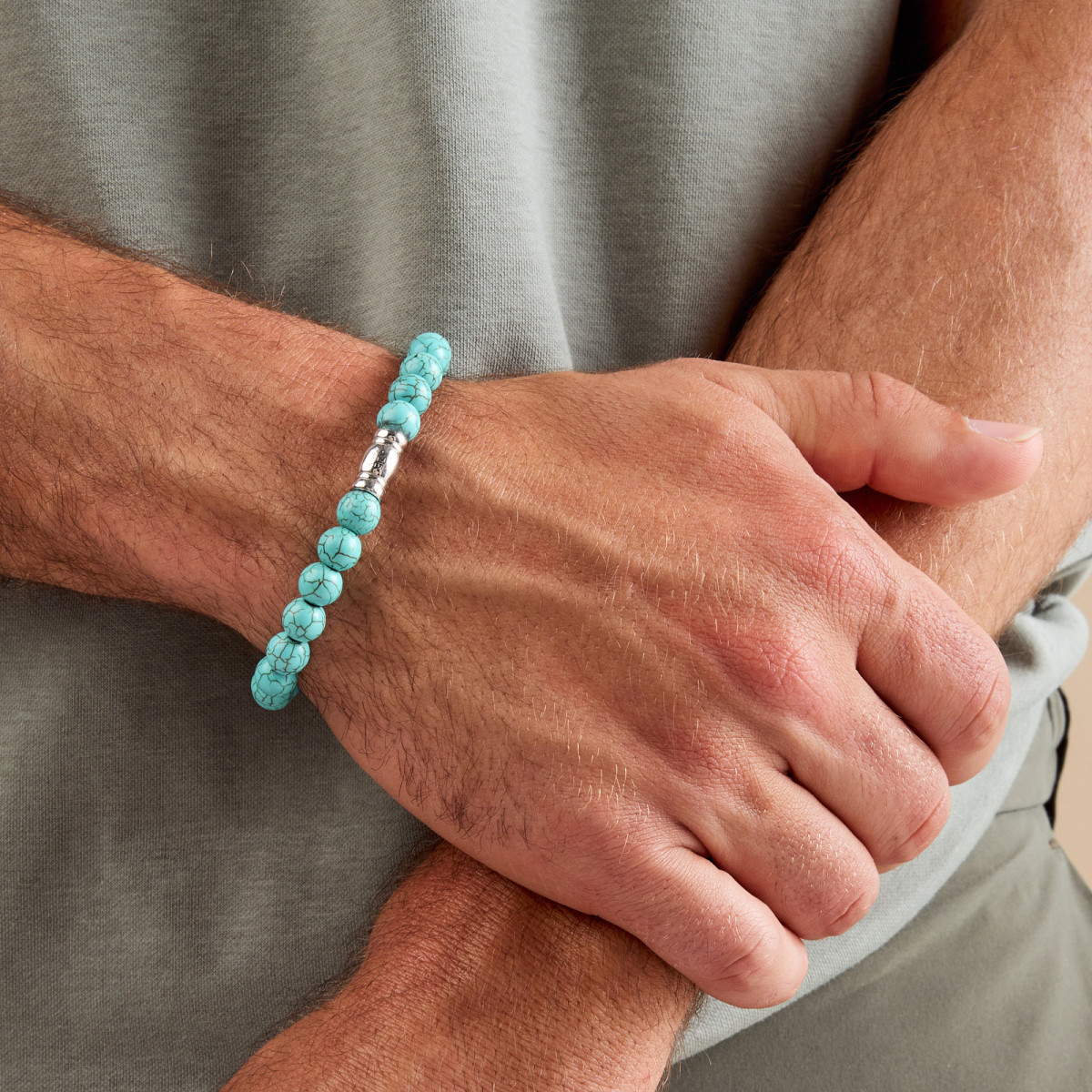 Aze Jewels Rocks AZ-BS039-A zilveren armband met turquoise kralen 8 mm breed