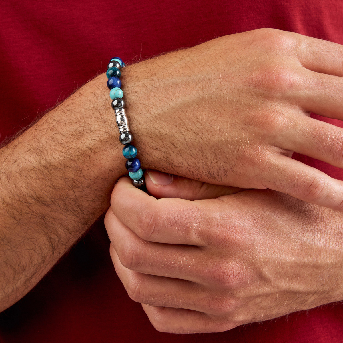 Aze Jewels Rocks AZ-BS044-A kralenarmband met hematiet tijgeroog turkoois 8 mm breed