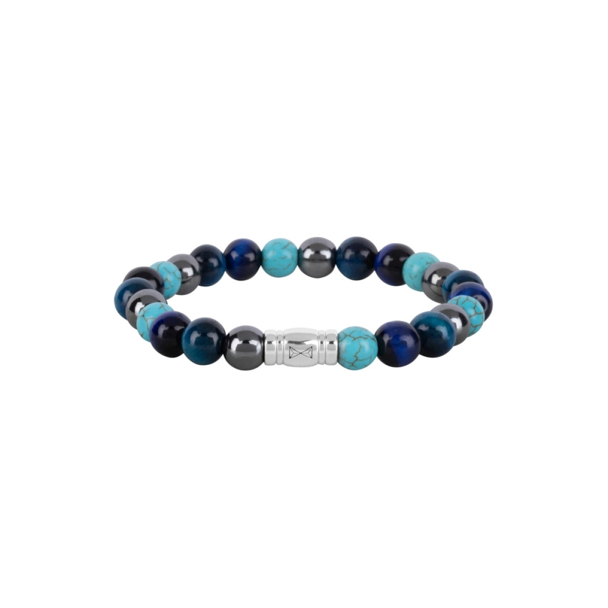 Aze Jewels Rocks AZ-BS044-A kralenarmband met hematiet tijgeroog turkoois 8 mm breed
