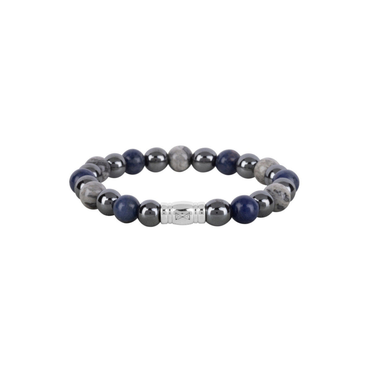 Aze Jewels Rocks AZ-BS047-A zilveren kralenarmband met hematiet jaspis en sodaliet 8 mm breed