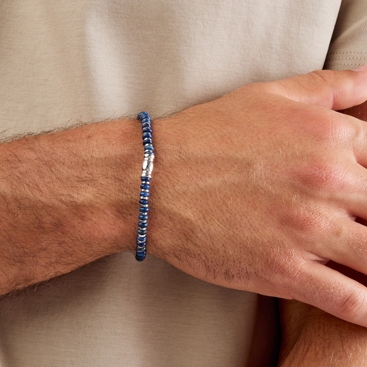 Aze Jewels Rocks AZ-BS415-A kralenarmband met hematiet en blauwe lapis lazuli 8 mm breed
