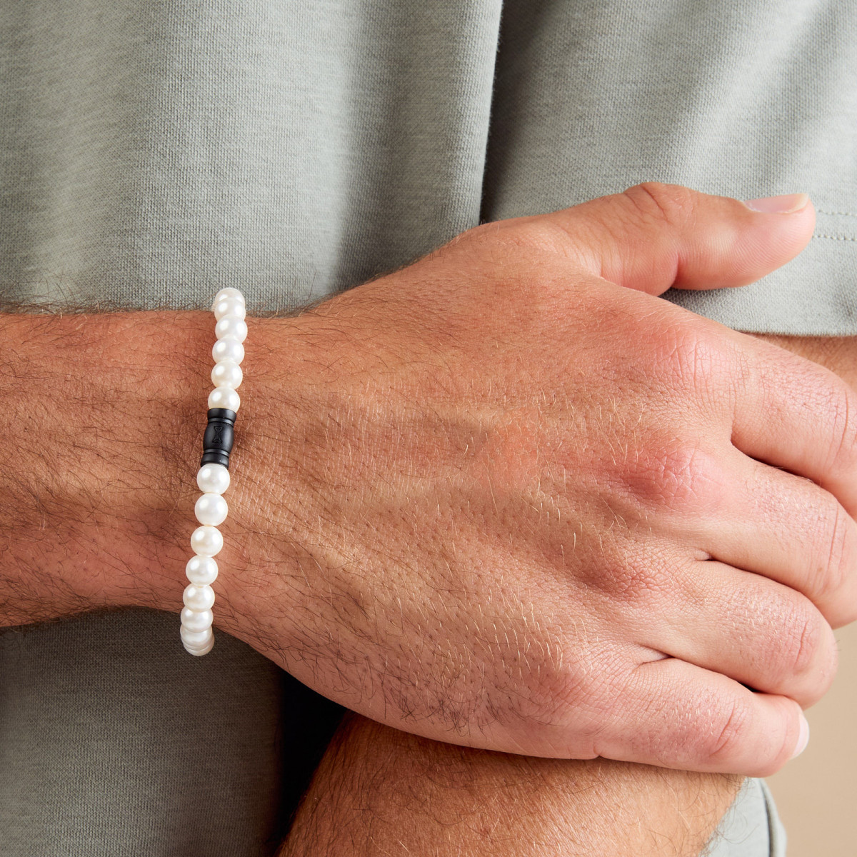 Aze Jewels Rocks AZ-BS610-A herenarmband met witte parels 6 mm breed