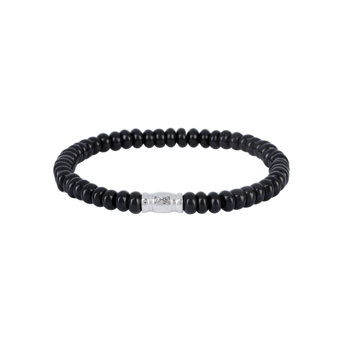 Aze Jewels Rocks AZ-BS612-A kralenarmband met zwarte agaat en zilver 6 mm breed