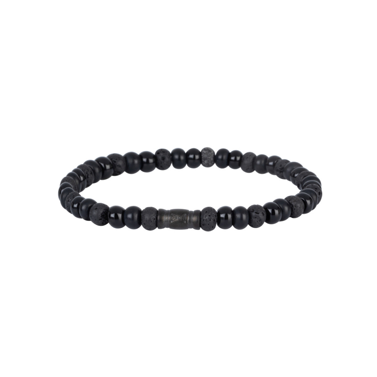 Aze Jewels Rocks AZ-BS613-A zilveren kralenarmband met zwarte stenen 6 mm breed
