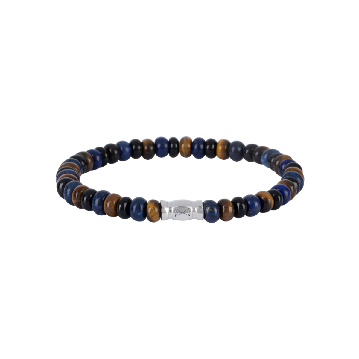Aze Jewels Rocks AZ-BS614-A zilveren kralenarmband met agaat lapis lazuli tijgeroog 6 mm breed