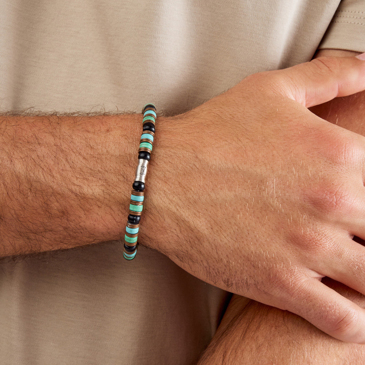 Aze Jewels Rocks AZ-BS619-A mulitcolor kralenarmband met onyx hematiet turkoois 6 mm breed