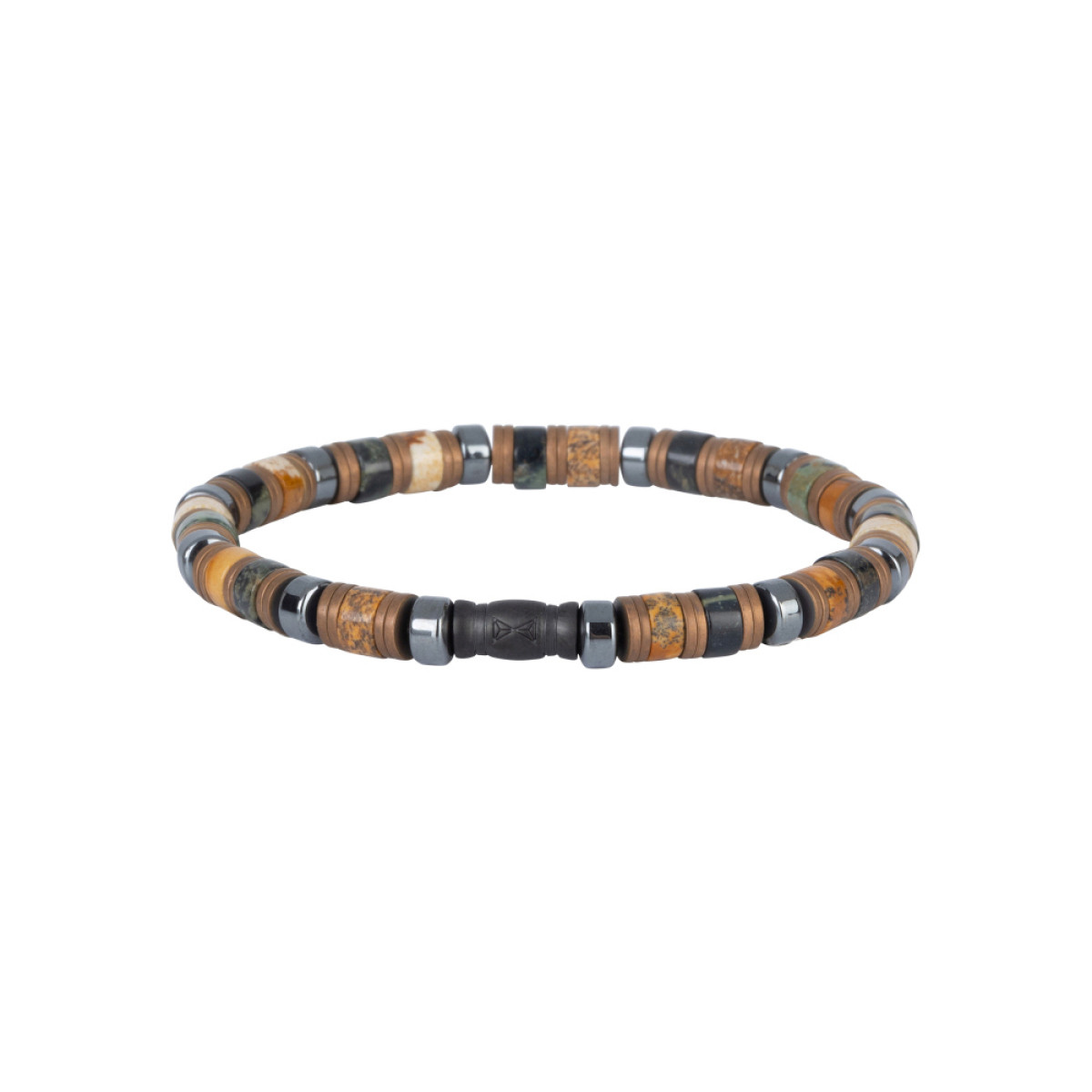 Aze Jewels Rocks AZ-BS622-A bruine kralenarmband met onyx chalcedoon hematiet en jaspis 6 mm breed