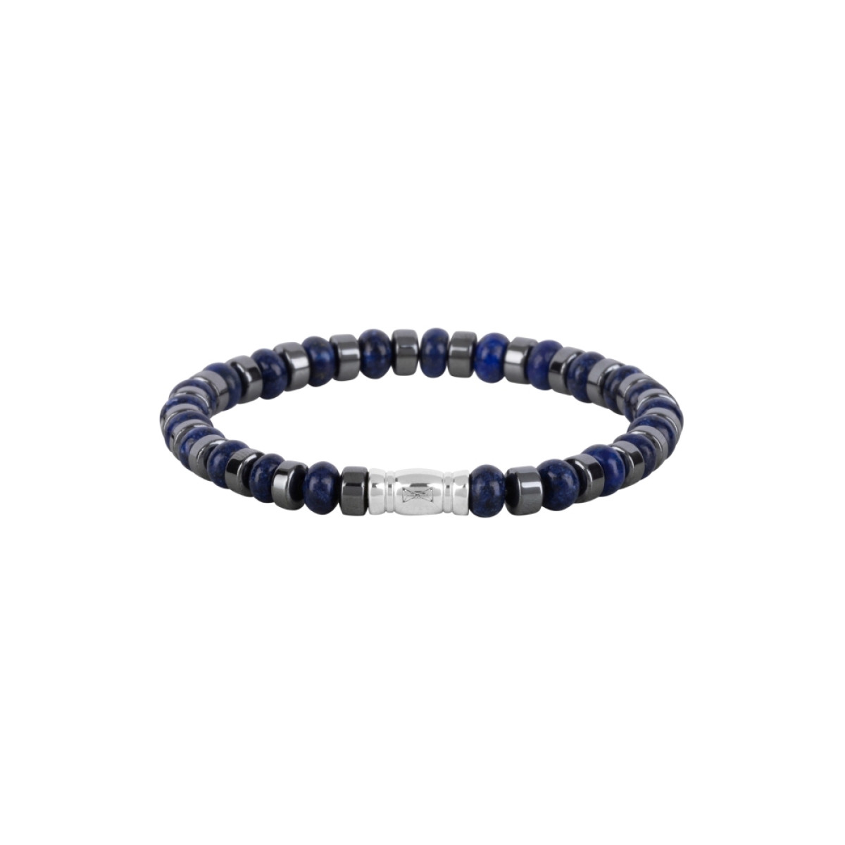 Aze Jewels Rocks AZ-BS625-A zilverkleurige kralenarmband met hematiet en lapis lazuli 6 mm breed