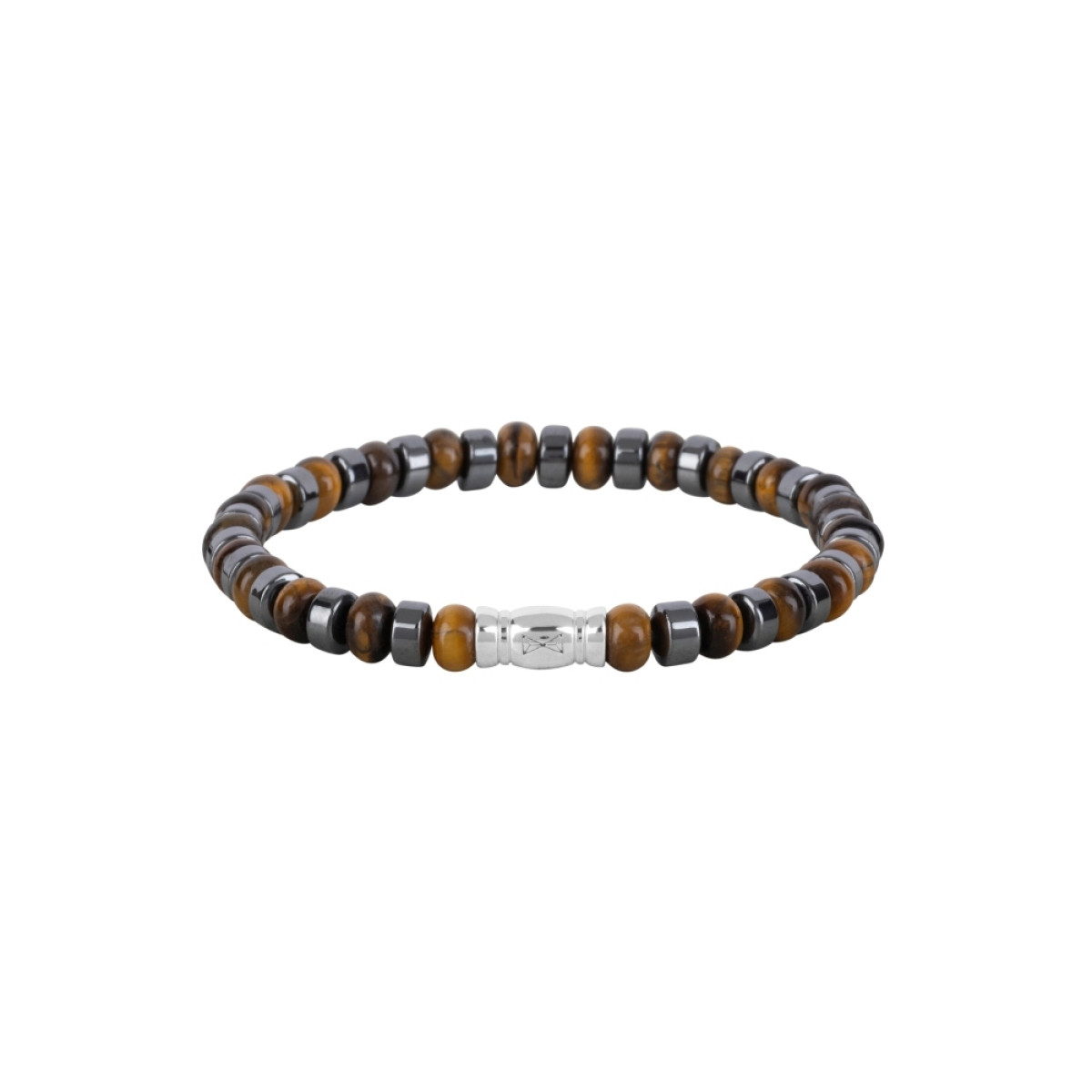 Aze Jewels Rocks AZ-BS626-A zilver bruine kralenarmband met hematiet en tijgeroog 6 mm breed