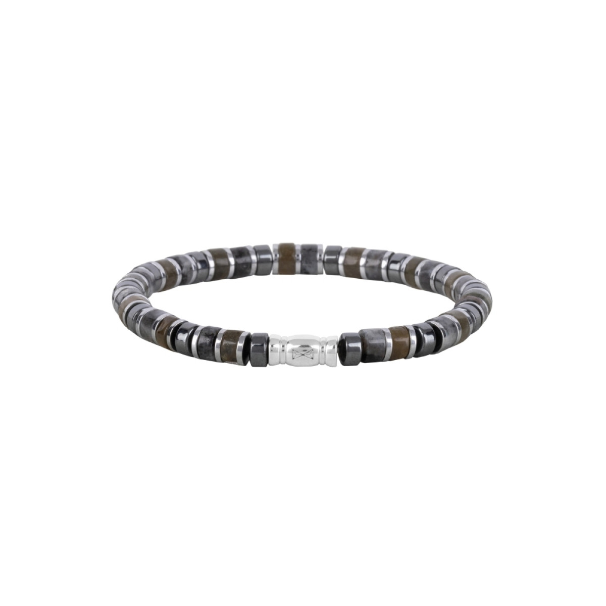 Aze Jewels Rocks AZ-BS627-A grijze kralenarmband met natuurstenen 6 mm breed