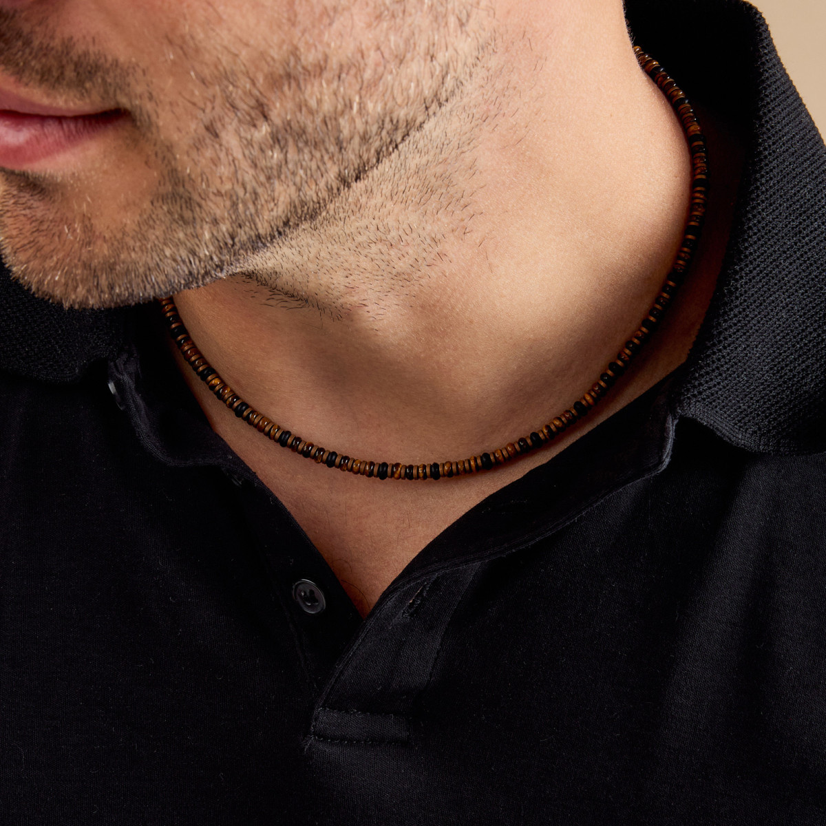 Aze Jewels Rocks AZ-NL411-A edelsteen ketting agaat hematiet tijgeroog 6 mm breed - Lengte 45-50 cm