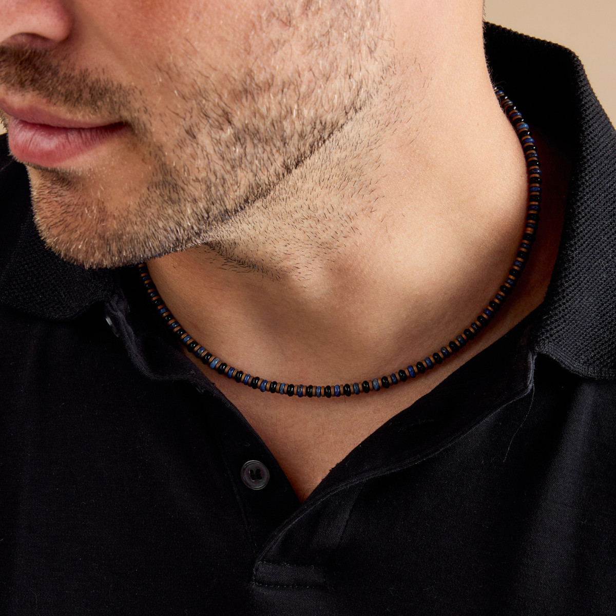 Aze Jewels Rocks AZ-NL412-A heren kralenketting met agaat hematiet en lapis lazuli 6 mm breed - Lengte 45-50 cm